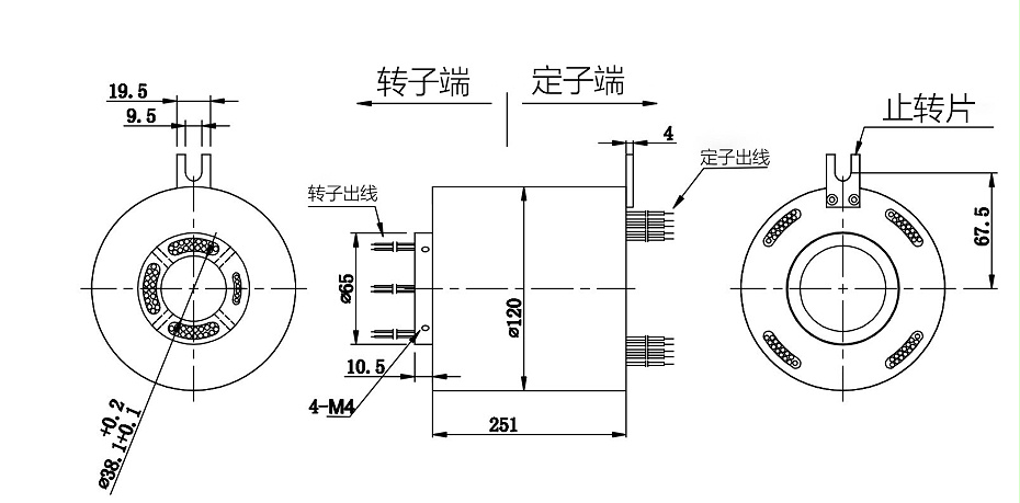 BTH38120-1270多路数大电流过孔滑环结构图