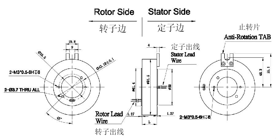 内径35mm，外径91mm过孔导电滑环图纸