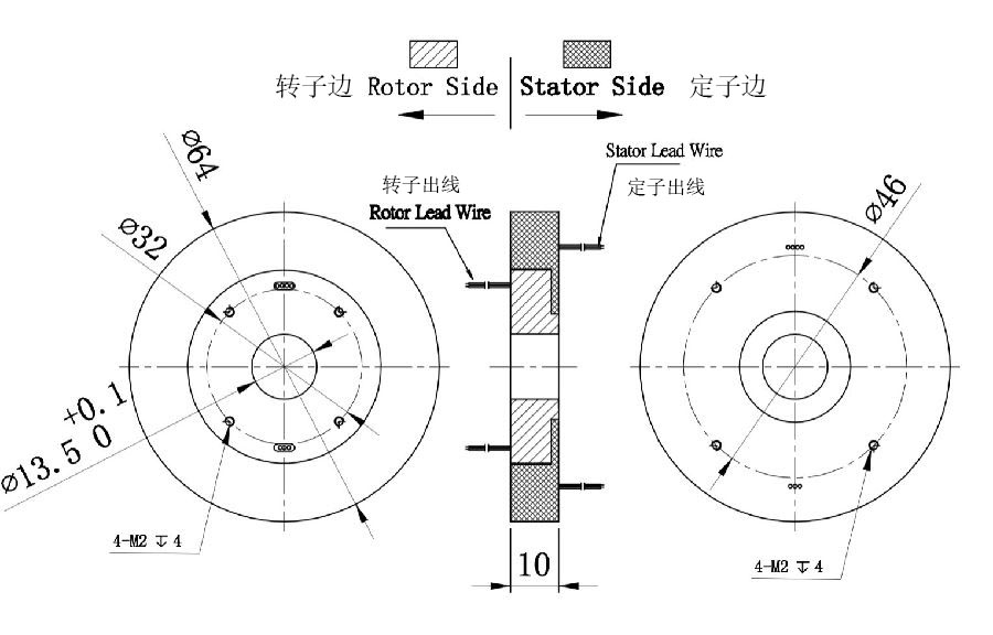 内径13mm,外径64mm空心轴滑环图纸